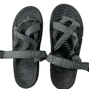 Megnya Womens Braided Strappy Sandals Size 8 Black & Grey Slingback‎ Water Shoe